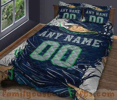 Custom Quilt Sets Seattle Jersey Personalized Football Premium Quilt Bedding for Men Women